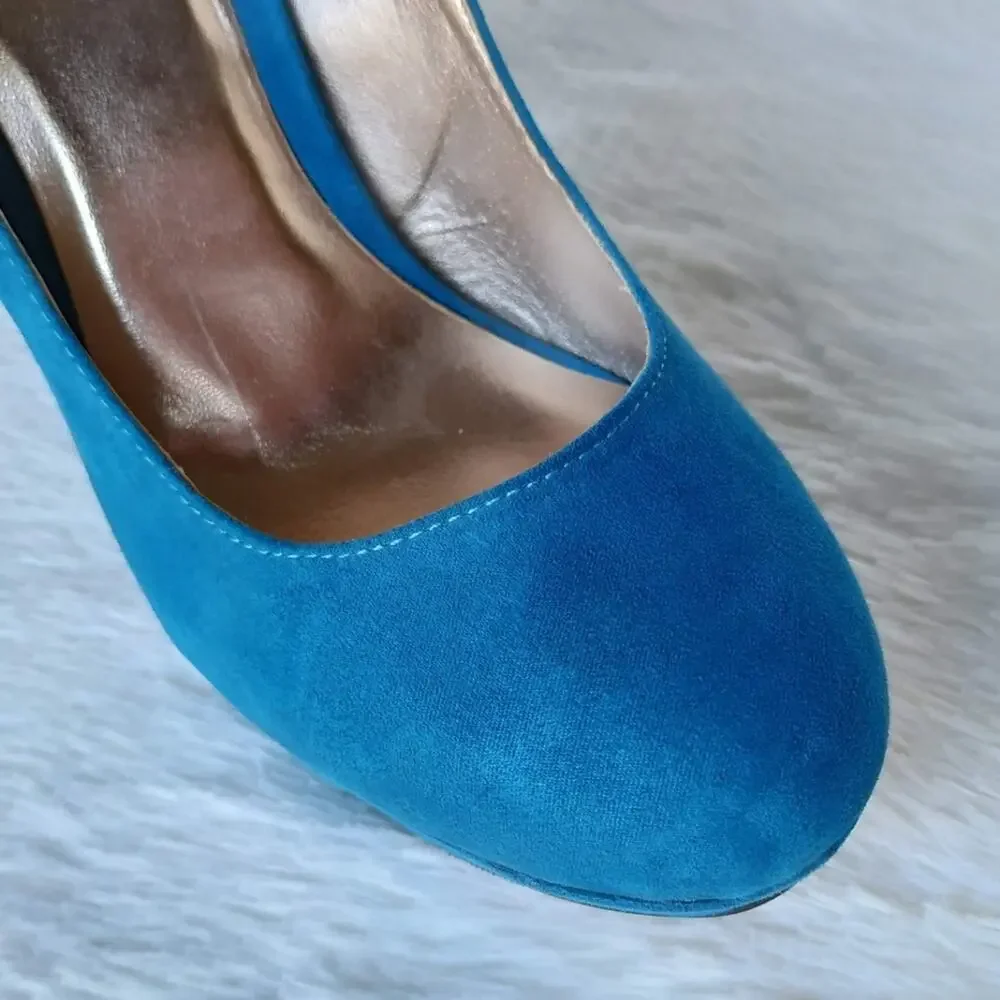 Qupid Teal Faux Suede Platform Pumps